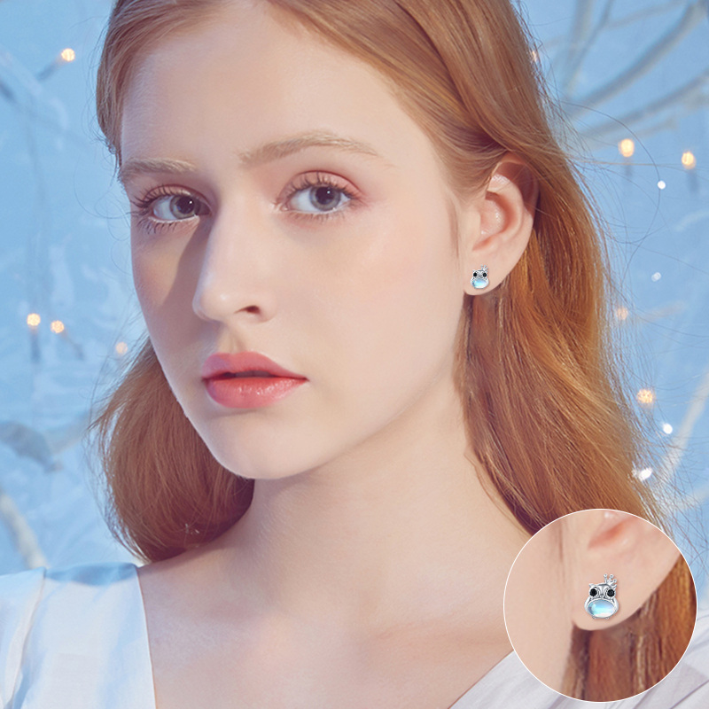 أقراط أذن من الفضة الإسترلينية مرصعة بحجر القمر على شكل بومة-4