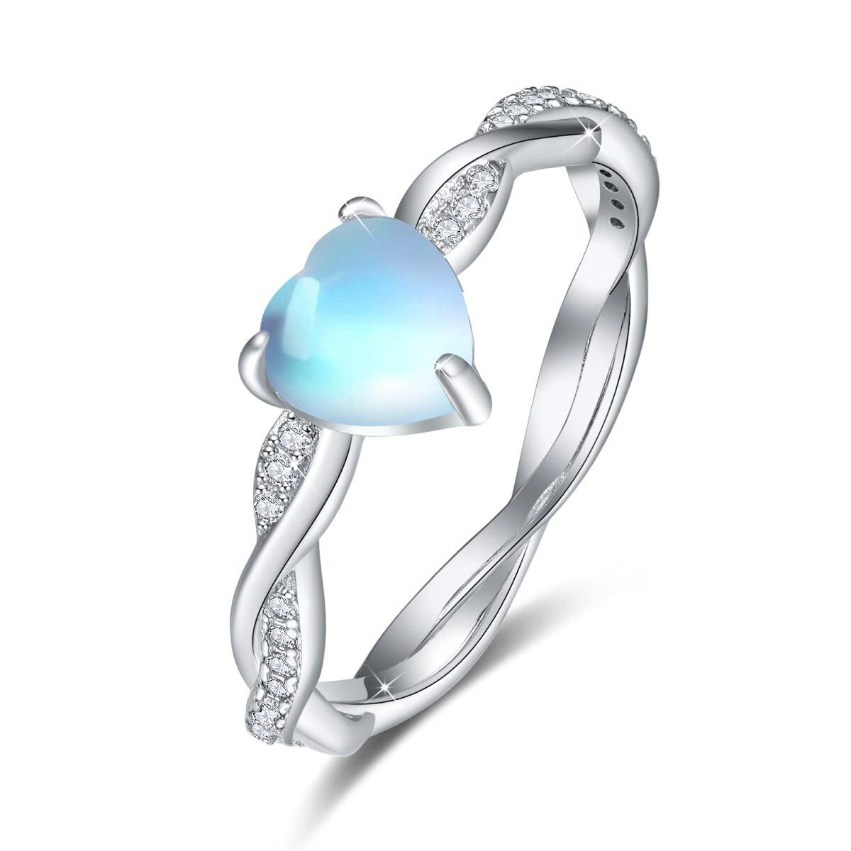 Sterling Silver Heart Twisted Band Moonstone Ring For Women-1