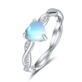 Sterling Silver Heart Twisted Band Moonstone Ring For Women-27