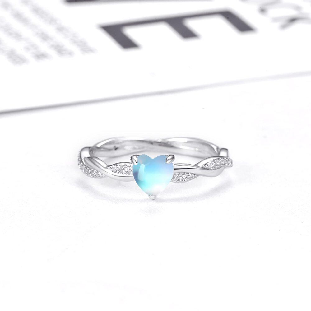 Sterling Silber Herz Gedrehter Band Mondstein Ring für Damen-4