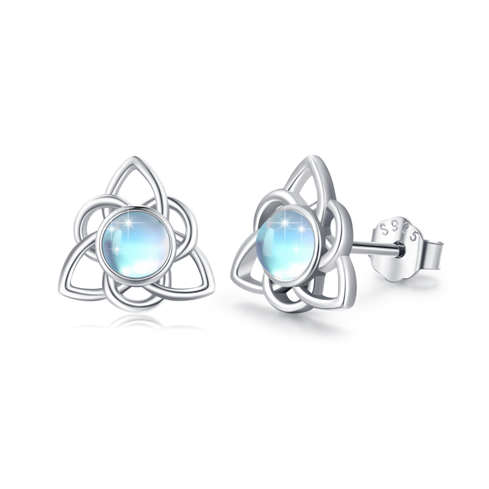 Sterling Silver Moonstone Celtic Knot Stud Earrings-1