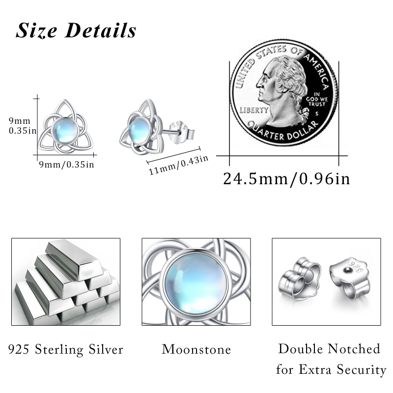 Sterling Silver Moonstone Celtic Knot Stud Earrings-5