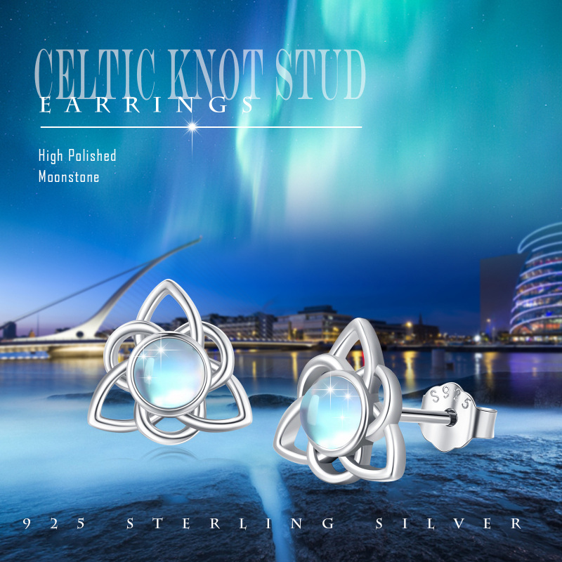 Sterling Silver Moonstone Celtic Knot Stud Earrings-6
