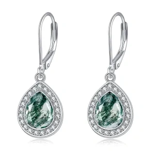 Moss Agate Earrings in 925 Sterling Silver Drop Earrings as Gifts for Women-22