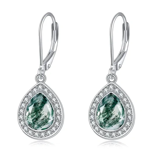Moosachat Ohrringe in 925 Sterling Silber Tropfen Ohrringe als Geschenk für Damen