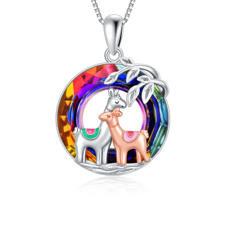 Sterling Silver Two-tone Llama Crystal Pendant Necklace-40