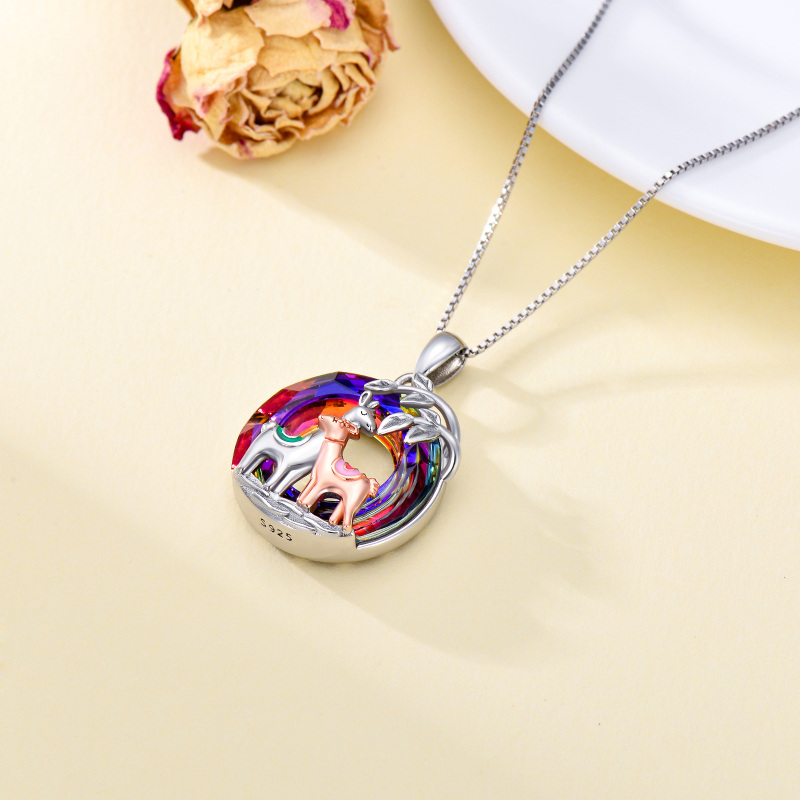 Sterling Silver Two-tone Llama Crystal Pendant Necklace-4