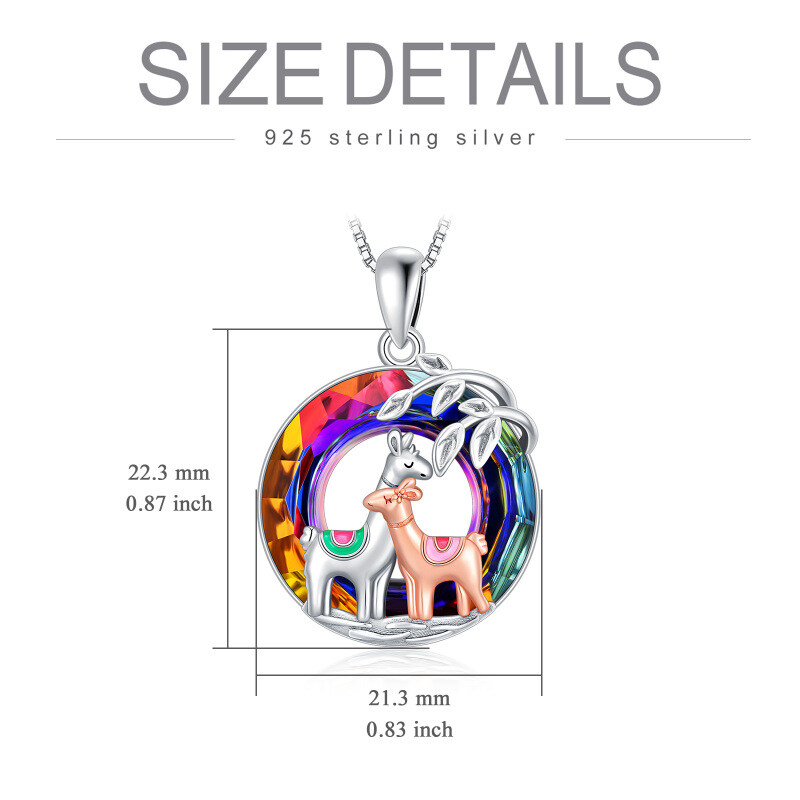 Sterling Silver Two-tone Llama Crystal Pendant Necklace-5