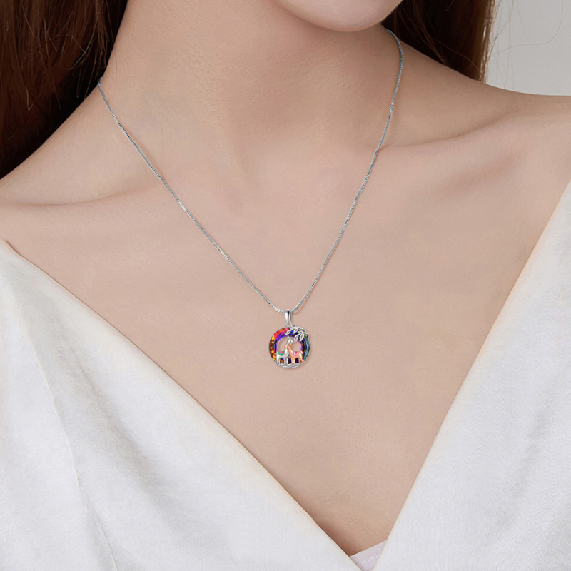Sterling Silver Two-tone Llama Crystal Pendant Necklace-2