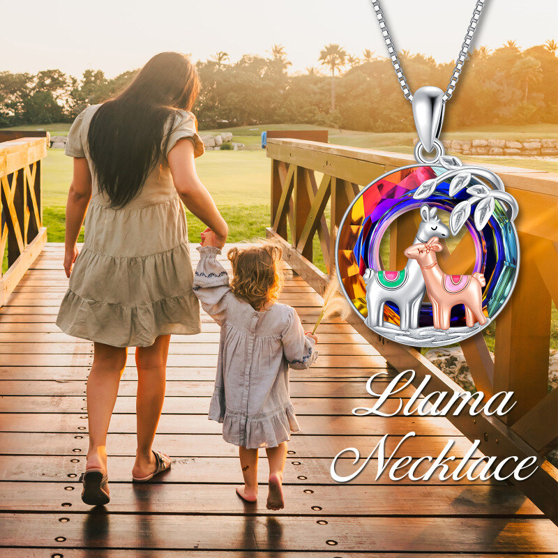 Sterling Silver Two-tone Llama Crystal Pendant Necklace-6