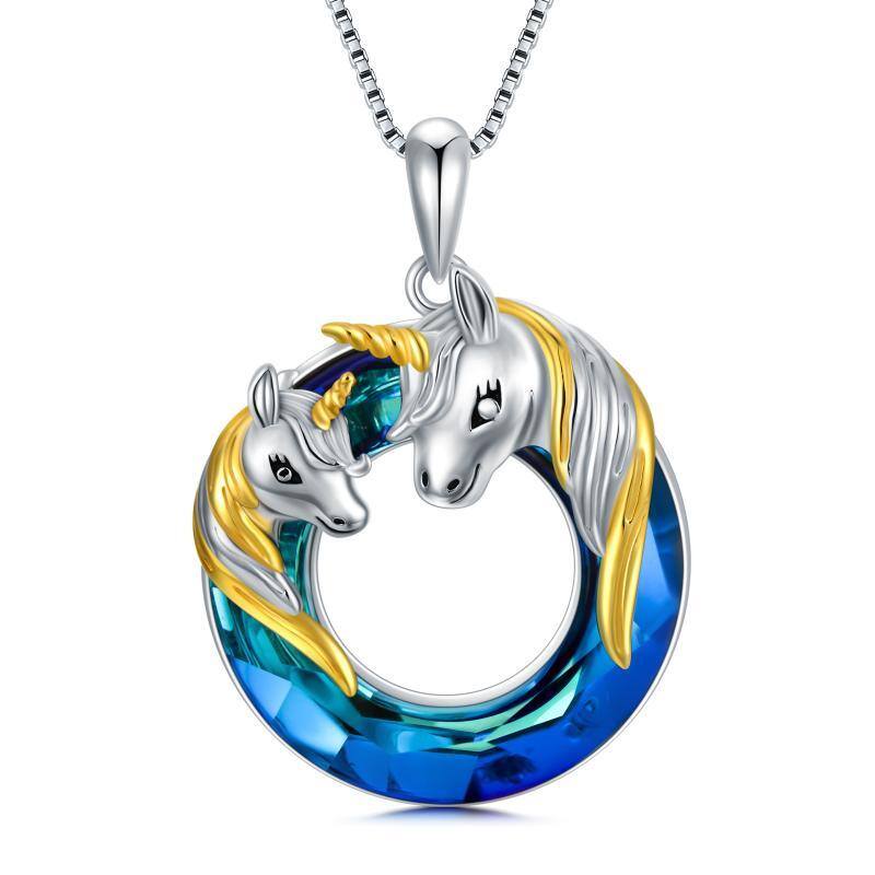 Collar con colgante de unicornio de cristal en dos tonos de plata de ley-1