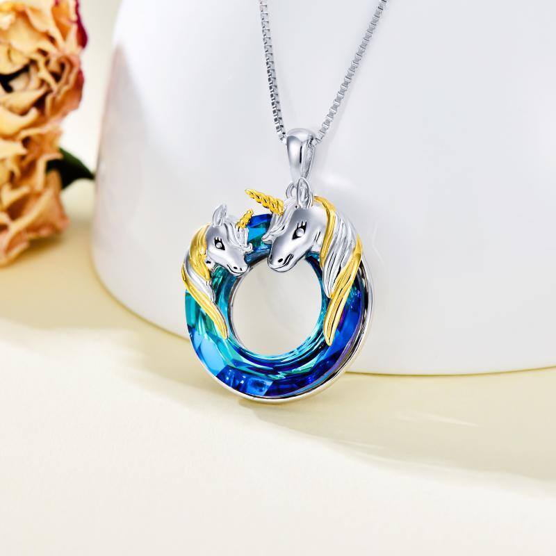 Sterling Silver Two-tone Unicorn Crystal Pendant Necklace-3