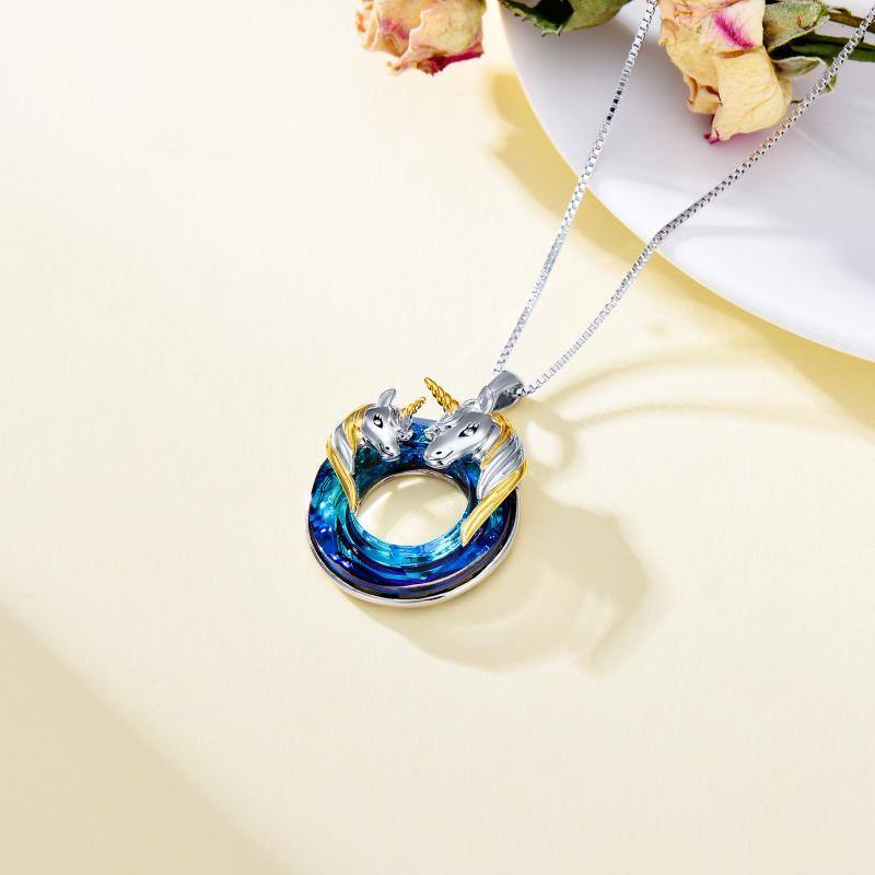 Sterling Silver Two-tone Unicorn Crystal Pendant Necklace-4