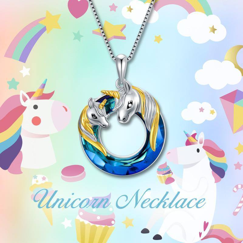 Collar con colgante de unicornio de cristal en dos tonos de plata de ley-6