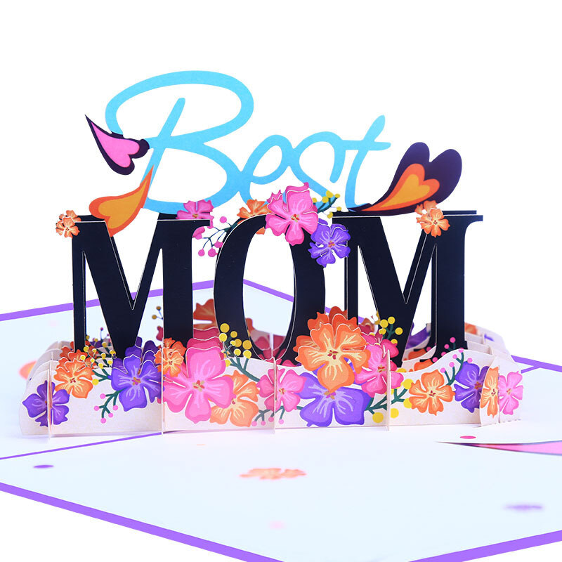 Cartão de felicitações para o dia das mães com impressão colorida criativa de flores 3D Best MOM para a mãe-1