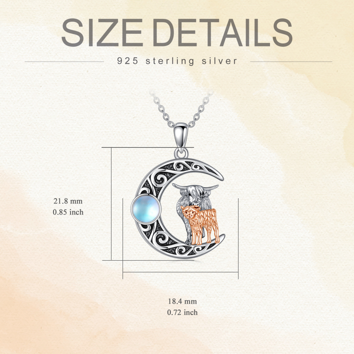 Sterling Silver Two-tone Moonstone Cow Moon Necklace for Women Men-5