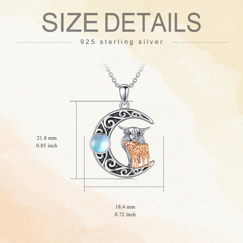 Sterling Silver Two-tone Moonstone Cow Moon Necklace for Women Men-5