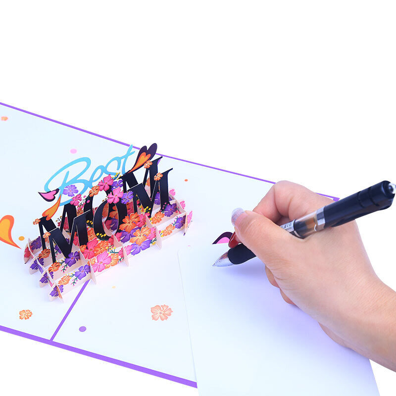 Grußkarte zum Muttertag mit 3D-Blume „Beste Mama“, kreativer Farbdruck für Mama-2