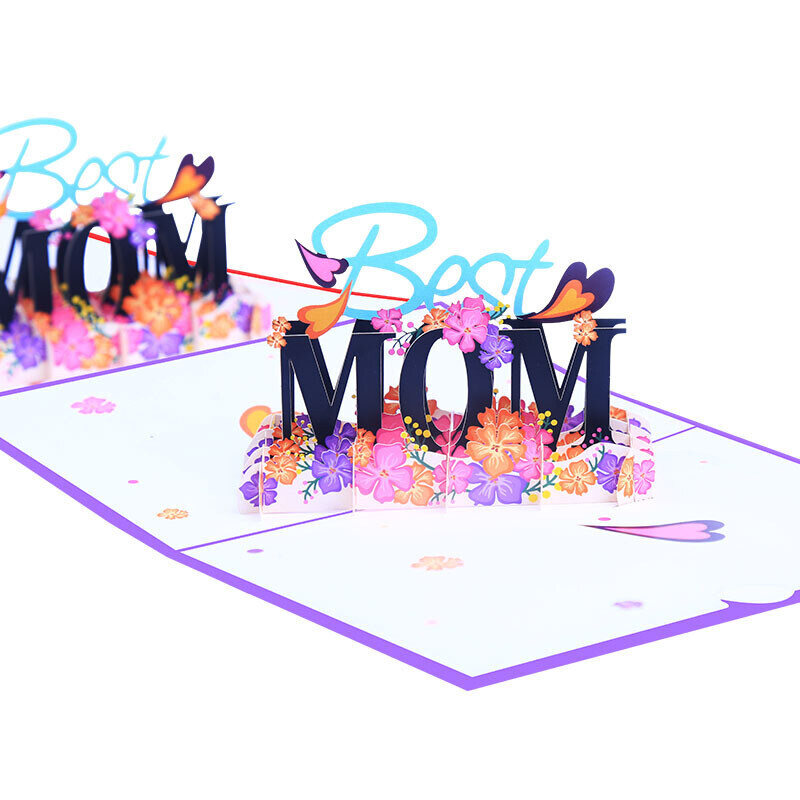 Grußkarte zum Muttertag mit 3D-Blume „Beste Mama“, kreativer Farbdruck für Mama-3