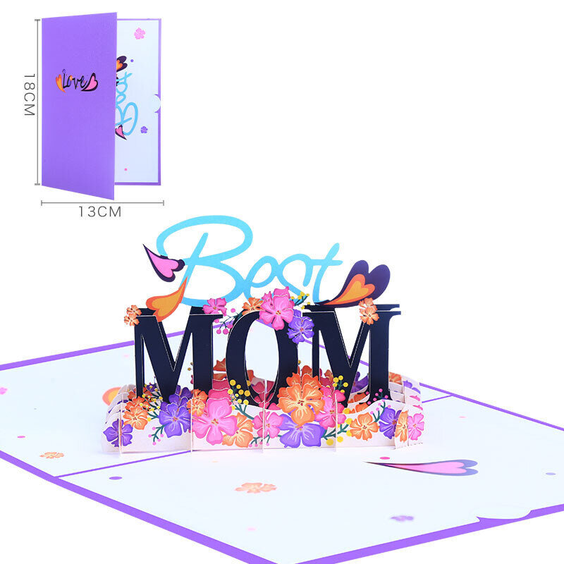 Grußkarte zum Muttertag mit 3D-Blume „Beste Mama“, kreativer Farbdruck für Mama-5