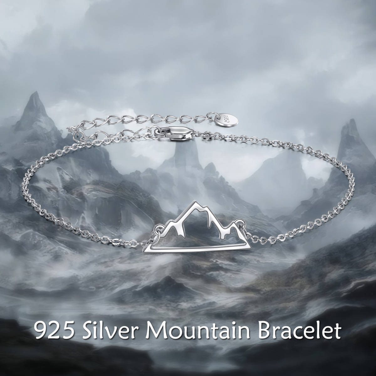 Pulsera con colgante de montañas en plata de ley-6