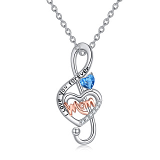 Sterling Silver Two-tone Personalized Birthstone & Mother & Daughter & Music Symbol Pendant Necklace-1