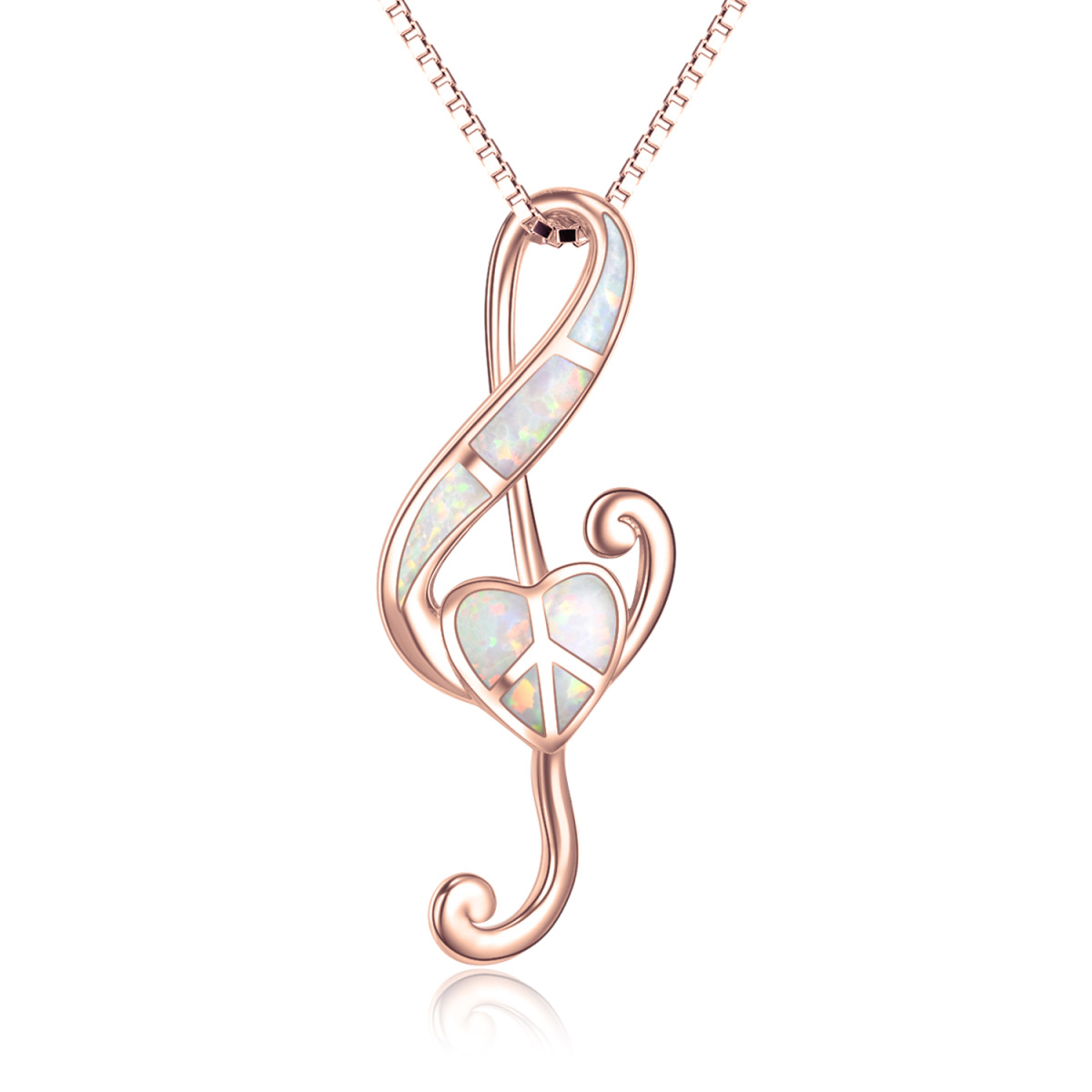 Sterling Silver with Rose Gold Plated Opal Heart Music Symbol Necklace for Women-1