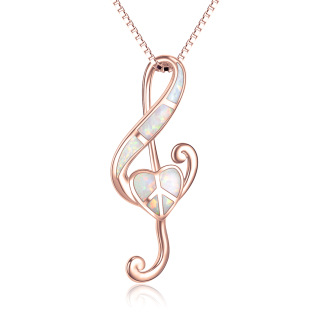Sterling Silver with Rose Gold Plated Opal Heart Music Symbol Necklace for Women-55