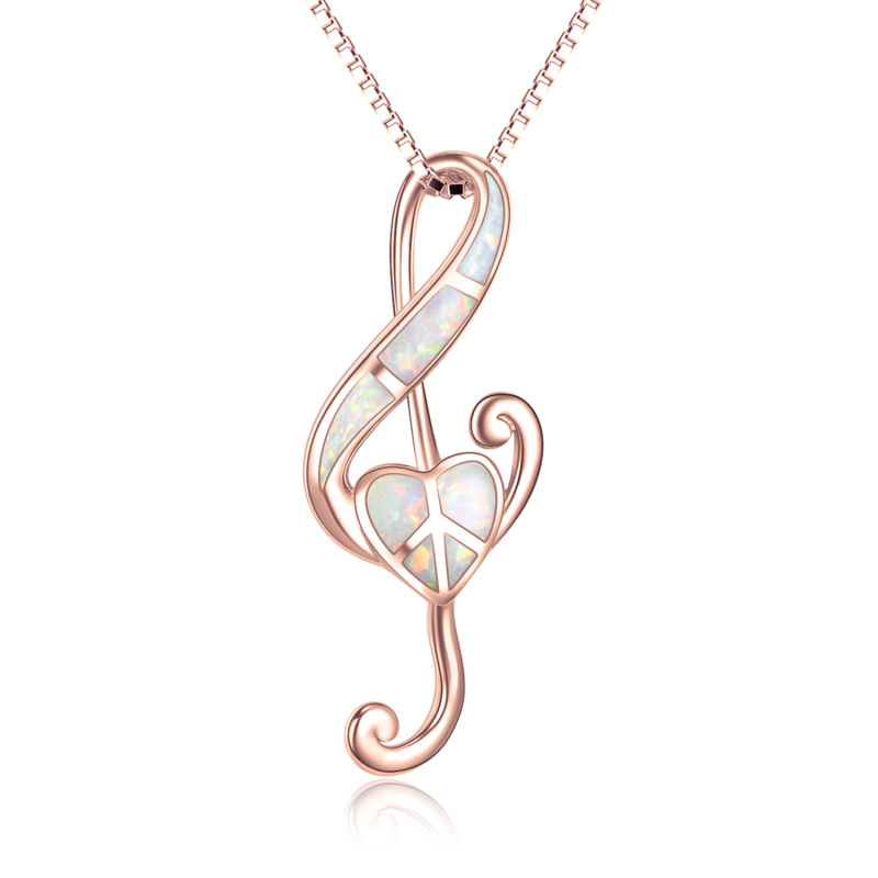 Sterling Silver with Rose Gold Plated Opal Heart Music Symbol Necklace for Women-54