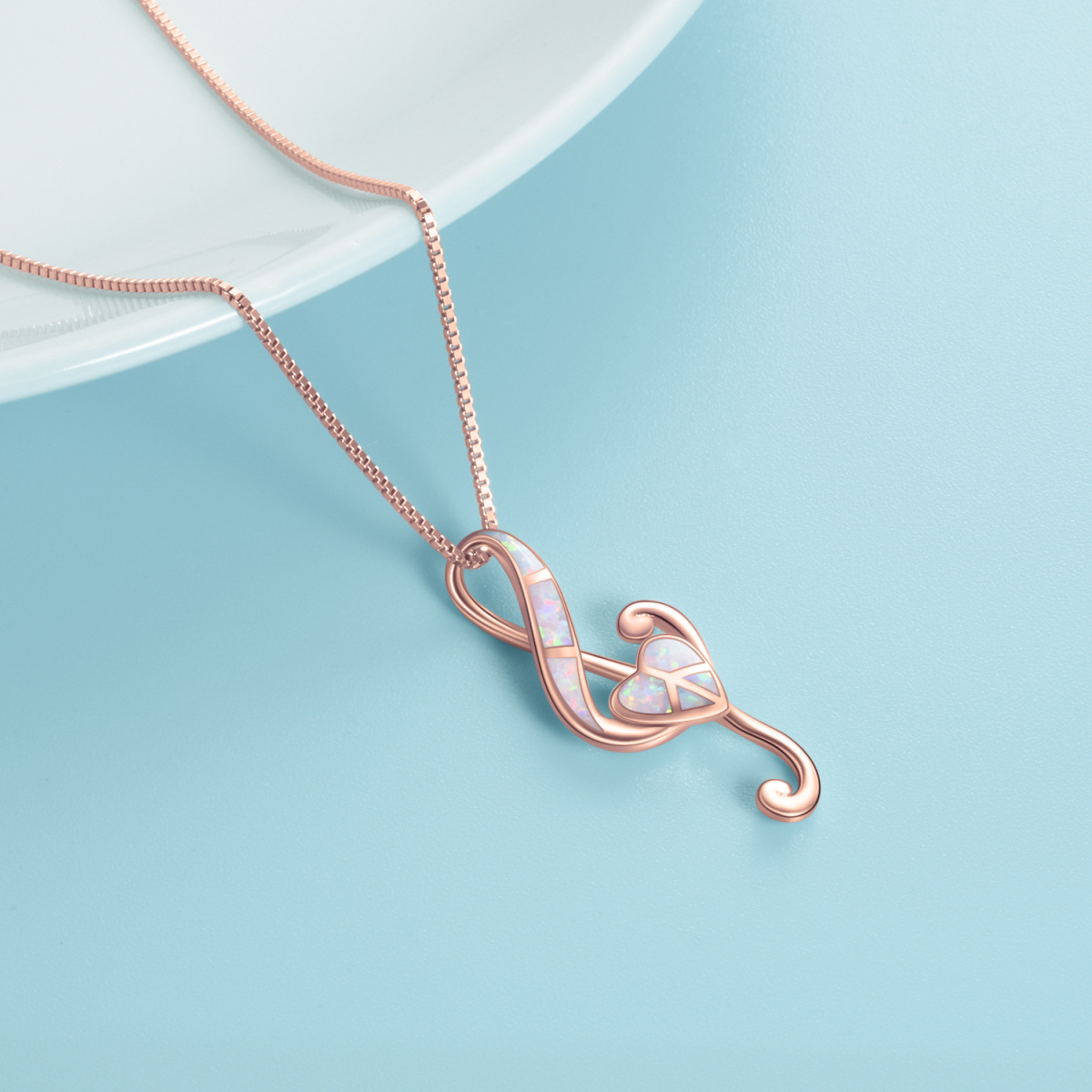 Sterling Silver with Rose Gold Plated Opal Heart Music Symbol Necklace for Women-3