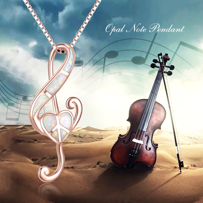 Naszyjnik ze srebra próby 925 z opalem w kształcie serca i symbolem muzycznym, platerowany różowym złotem, dla kobiet-6