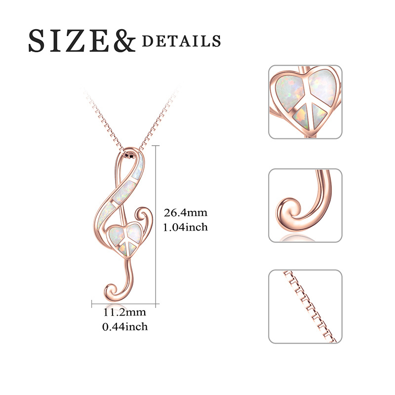 Naszyjnik ze srebra próby 925 z opalem w kształcie serca i symbolem muzycznym, platerowany różowym złotem, dla kobiet-5