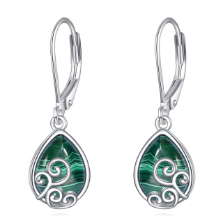 Sterling Silver Malachite Ivy & Drop Shape Lever-back Earrings for Women-34