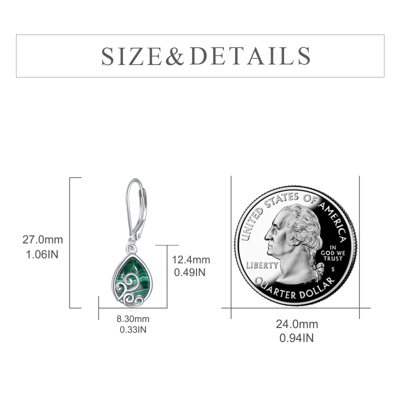 Brincos de prata esterlina malaquita hera gota formato alavanca para mulheres-5