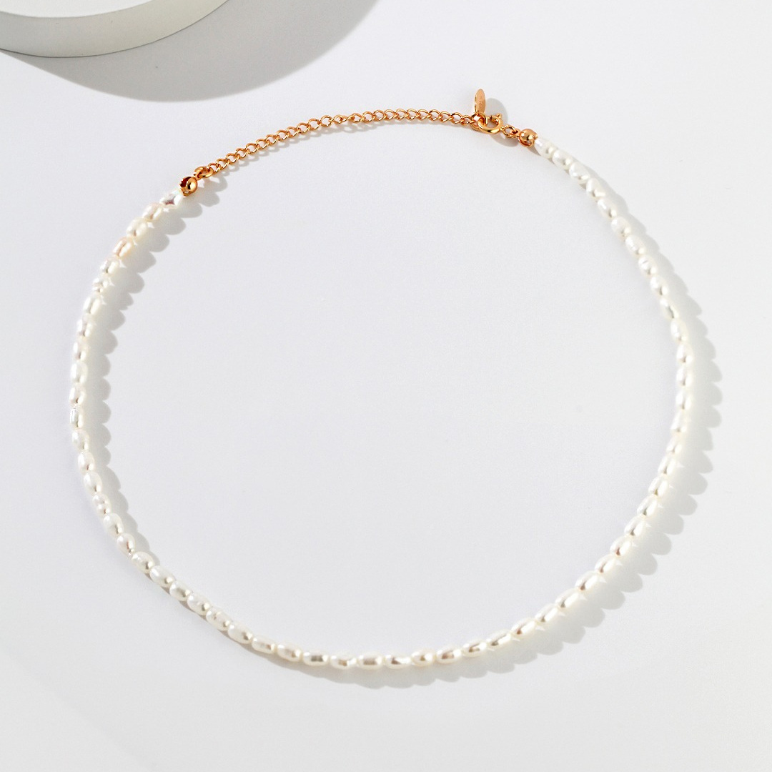 Gold Vermwil Pearl Metal Choker Necklace for Women-1