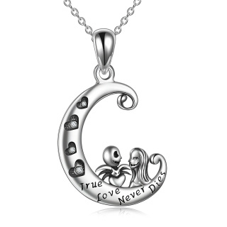 Sterling Silver Spider Heart Moon Skeleton Engraved Necklace for Women Men-5