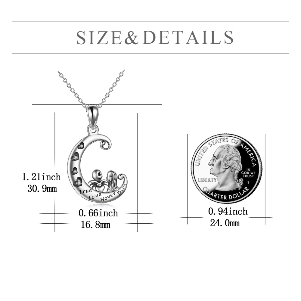 Sterling Silver Spider Heart Moon Skeleton Engraved Necklace for Women Men-5