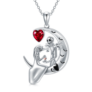 Sterling Silver Heart Cubic Zirconia Heart Moon Skeleton Pendant Necklace-22