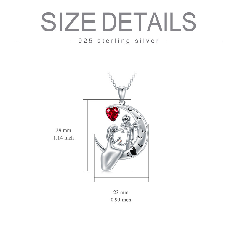 Sterling Silver Heart Cubic Zirconia Heart Moon Skeleton Pendant Necklace-5
