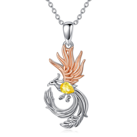 Sterling Silver Two-tone Cubic Zirconia Phoenix Pendant Necklace