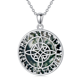 Sterling Silver Round Moss Agatenudo De Bruja Original Witches Knot Necklace For Unisex-1