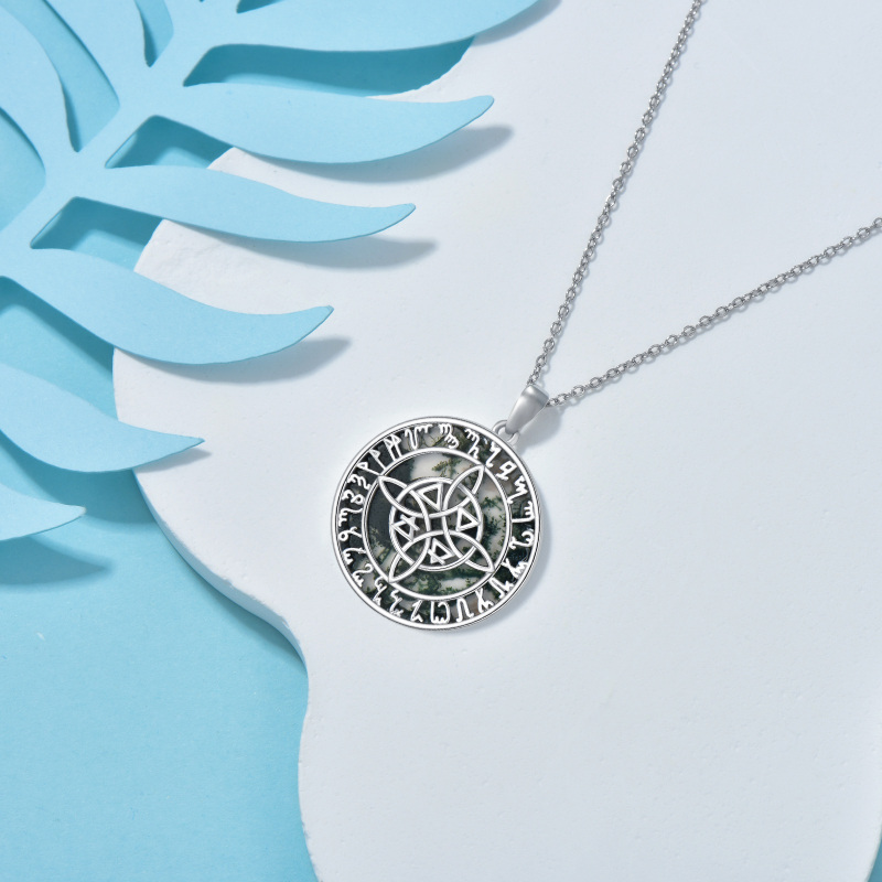 Colar redondo de prata esterlina musgo agatenudo de bruja original com nó de bruxa para unissex-3