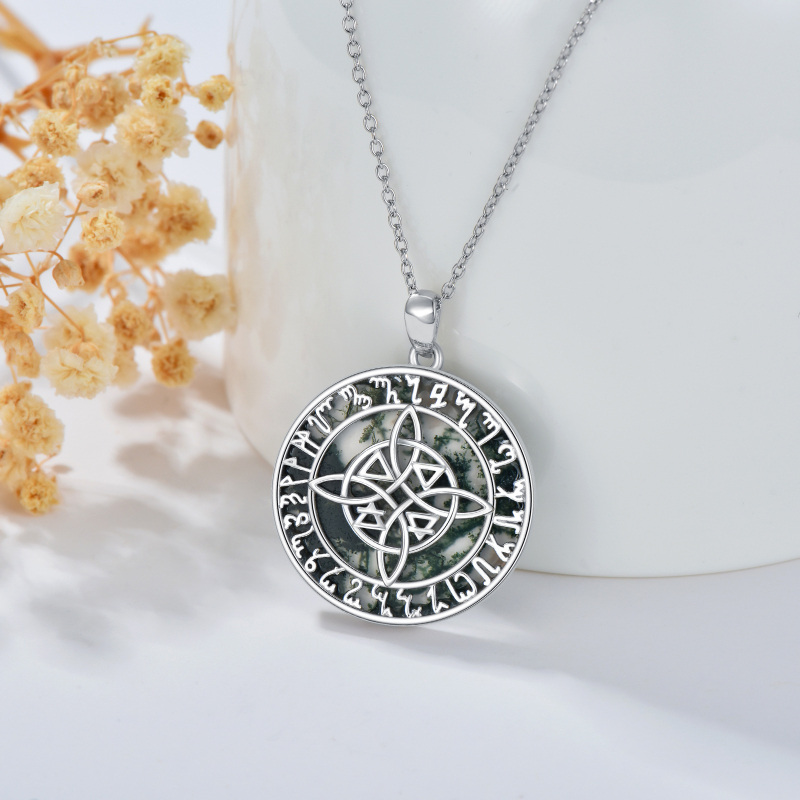 Colar redondo de prata esterlina musgo agatenudo de bruja original com nó de bruxa para unissex-4