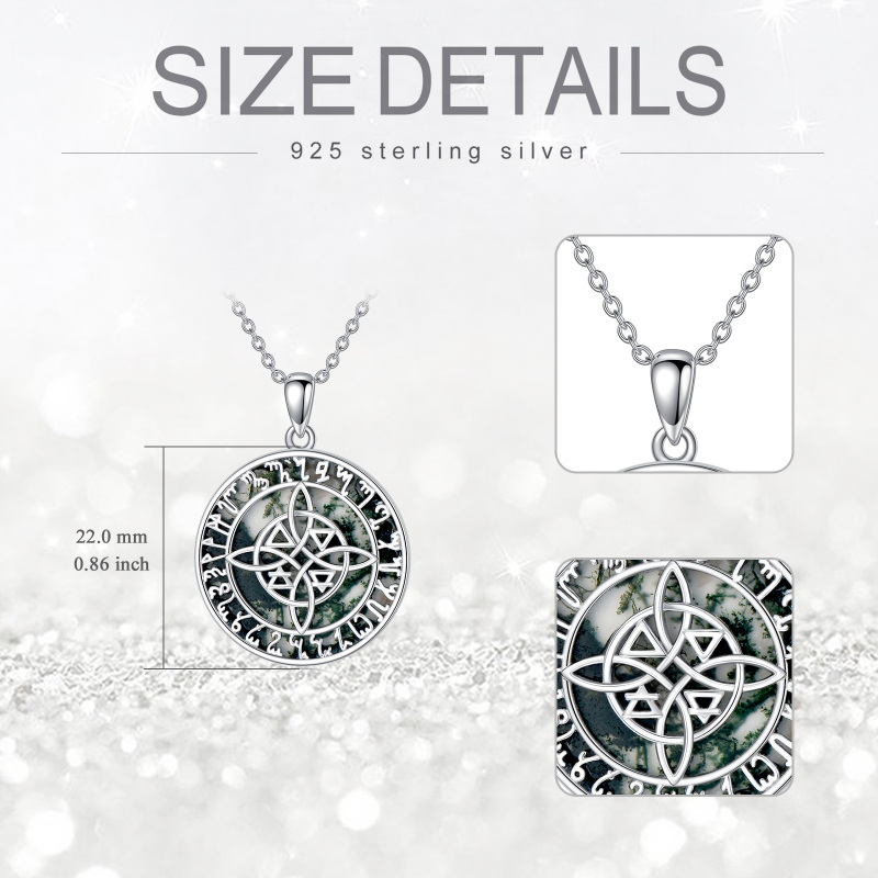 Colar redondo de prata esterlina musgo agatenudo de bruja original com nó de bruxa para unissex-5