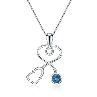 Nurse Doctor Stethoscope Necklace 925 Sterling Silver with Charm Pendant-46