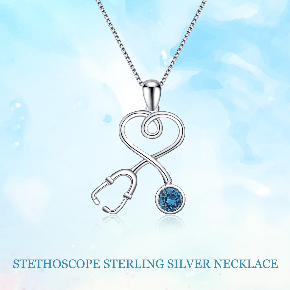 Nurse Doctor Stethoscope Necklace 925 Sterling Silver with Charm Pendant-3