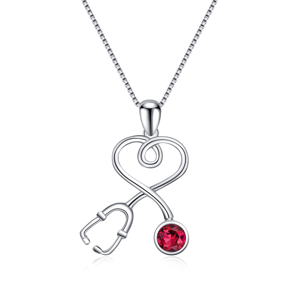 Nurse Doctor Stethoscope Necklace 925 Sterling Silver with Charm Pendant-1