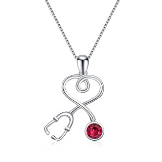 Nurse Doctor Stethoscope Necklace 925 Sterling Silver with Charm Pendant-13