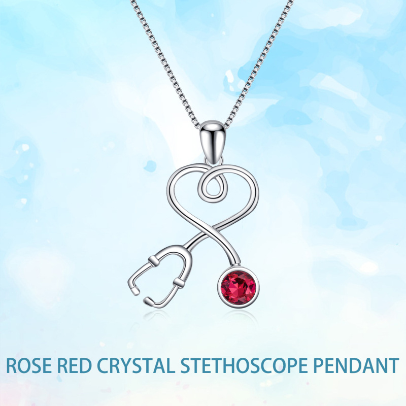 Nurse Doctor Stethoscope Necklace 925 Sterling Silver with Charm Pendant-3