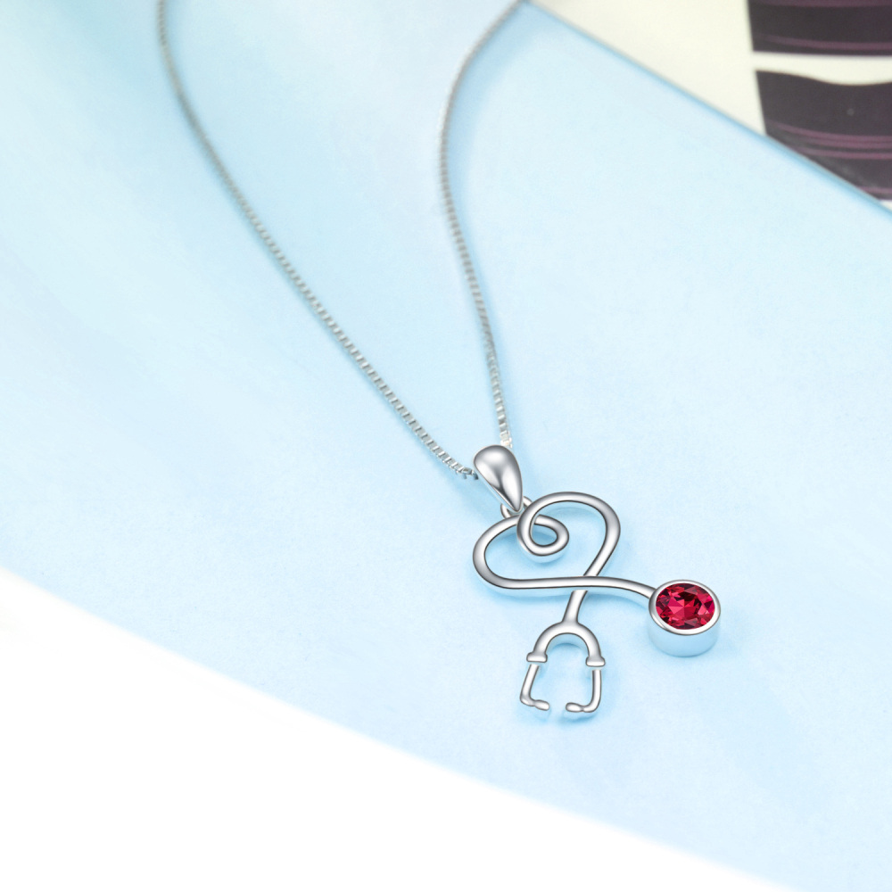 Nurse Doctor Stethoscope Necklace 925 Sterling Silver with Charm Pendant-4